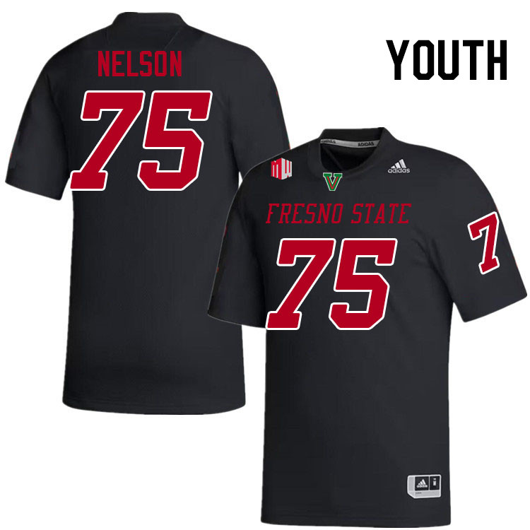 Youth #75 Braylen Nelson Fresno State Bulldogs College Football Jerseys Stitched-Black